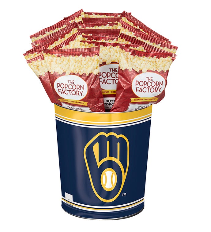 milwaukee brewers 3 flavor popcorn tins the popcorn factory 27019 milwaukee brewers 3 flavor